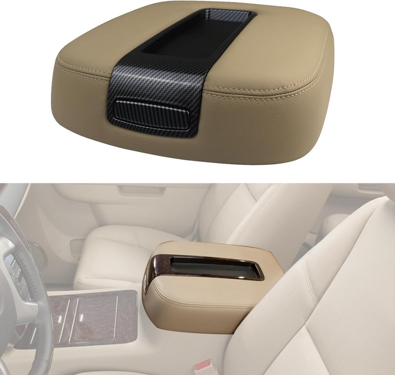 omoZone Floor Center Console Armrest Lid Assembly Carbon Fiber Beige Compatible with 2007-2014 Chevrolet Chevy Avalanche Silverado Suburban Tahoe GMC Sierra Yukon XL Replaces 15217111 - Image 4